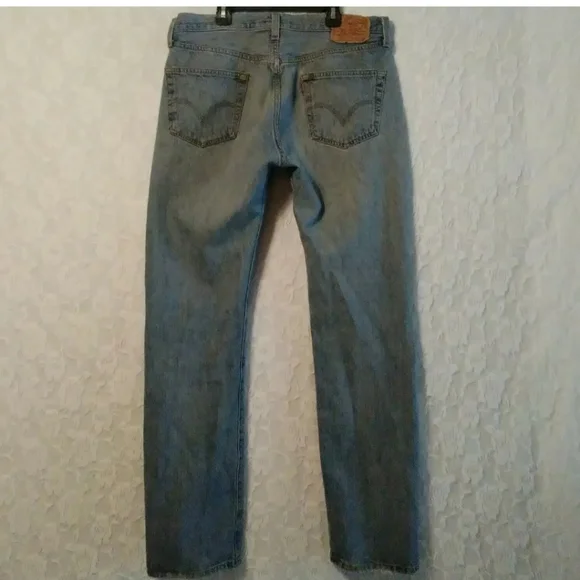 Levi 501 Jeans Men's 36X36 Light Wash Denim Button Fly Classic Red tab Destroyed - Picture 7 of 12